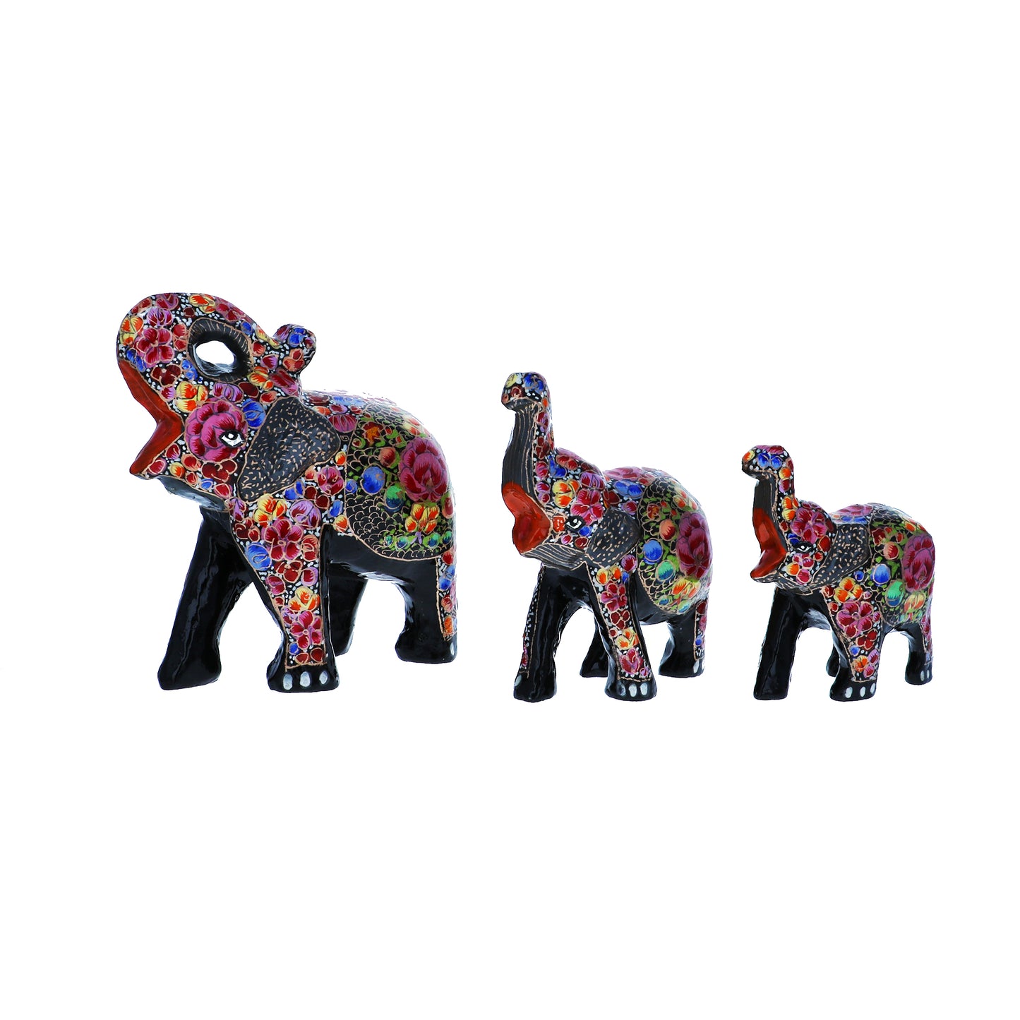 Set of 3 Paper Mache Good Luck Elephant Sculptures