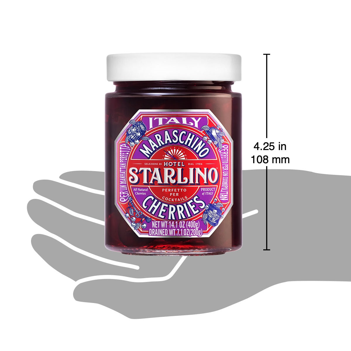 Hotel Starlino Italian Maraschino Cherries, Set of 3 Glass Jars