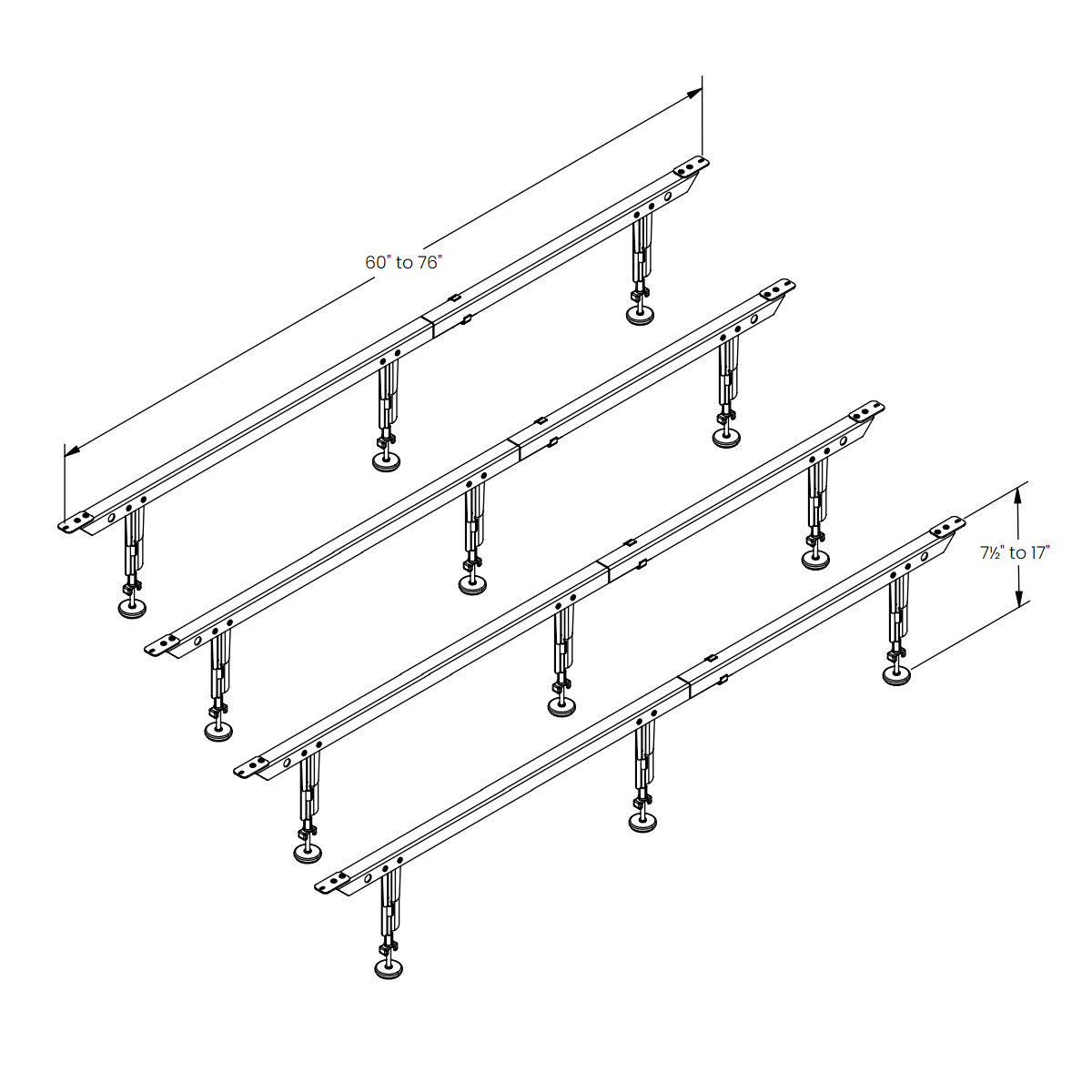 bedCLAW No-Sag MightyLift Ultimate Steel Mattress Bed Frame Center Support Slats, 7.5" to 17" Height Adjustable