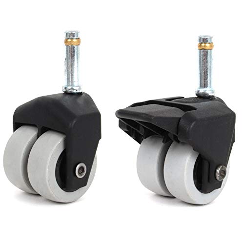 Dual Wheel Adjustable Bed Caster with 7/16" Stem, Set of 4 (2 with Brake and 2 Without Brake)