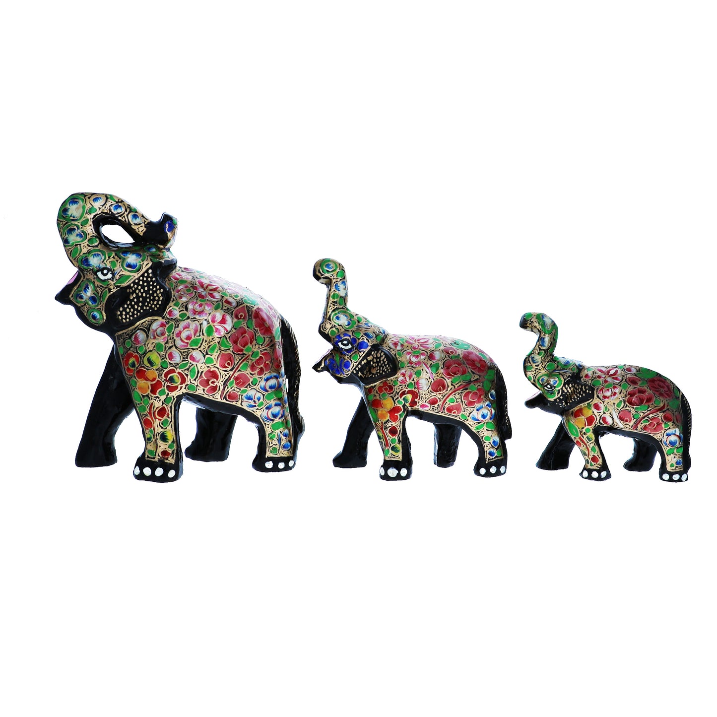 Set of 3 Paper Mache Good Luck Elephant Sculptures