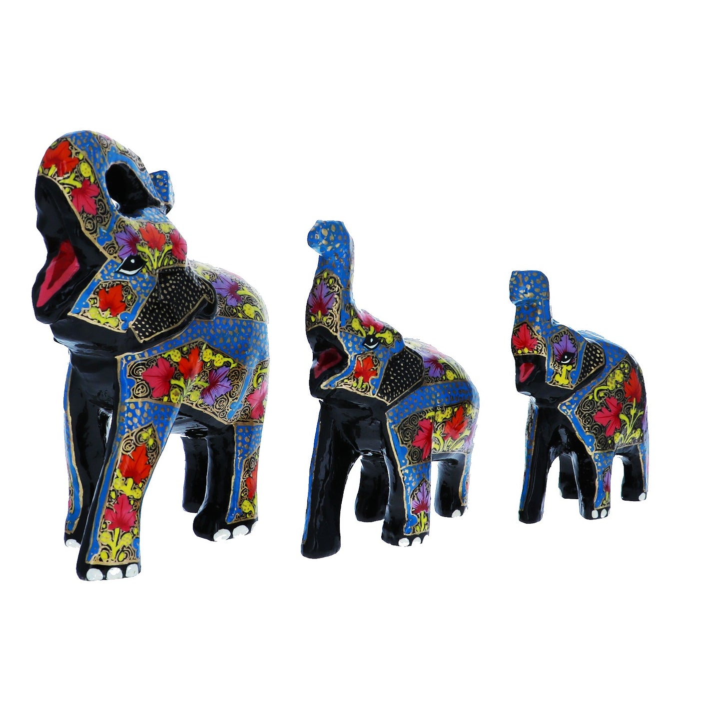 Set of 3 Paper Mache Good Luck Elephant Sculptures