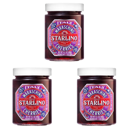 Hotel Starlino Italian Maraschino Cherries, Set of 3 Glass Jars