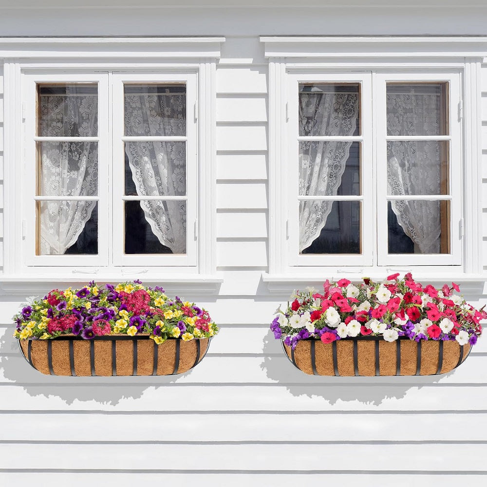 24" Traditional Window Box / Wall Trough / Hayrack with Plant Liner, Set of 2