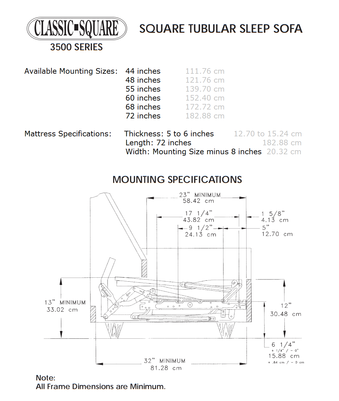 Classic 3500 Series Heavy-Duty Replacement Sleeper Sofa Mechanism with 6" Innerspring Mattress Package