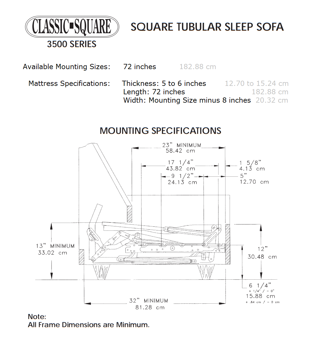 72" King Sleeper Sofa Mechanism + 6" Innerspring Mattress Package