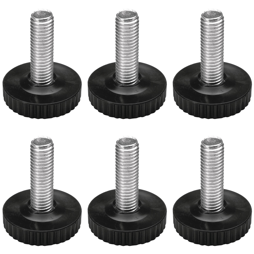 M10 Base Leveler with Steel Threaded Shaft and Black Nylon Base, Set of 6