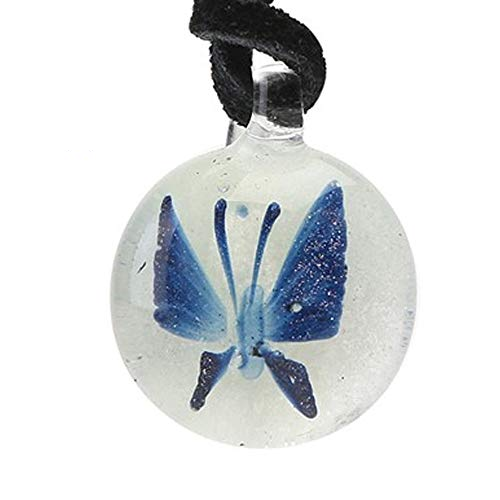 Dynasty Gallery Glass Glow In The Dark Blue Butterfly Pendant Necklace