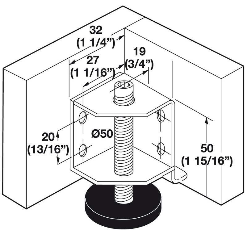 Hafele 637.37.904 Base Levelers, Zinc-Plated Steel, M8 x 70mm SET= 2L and 2R