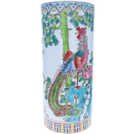 Dynasty Gallery 11" Porcelain Cylindrical Oriental Heron Floral Vase