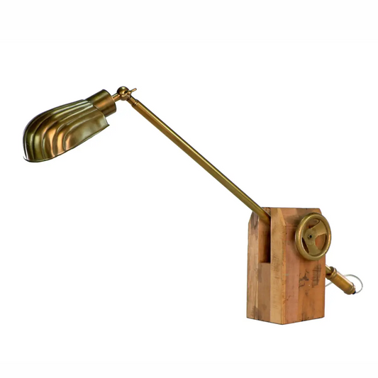 Vintage Inspired Pivots Desk Lamp, Brass with Wood Base