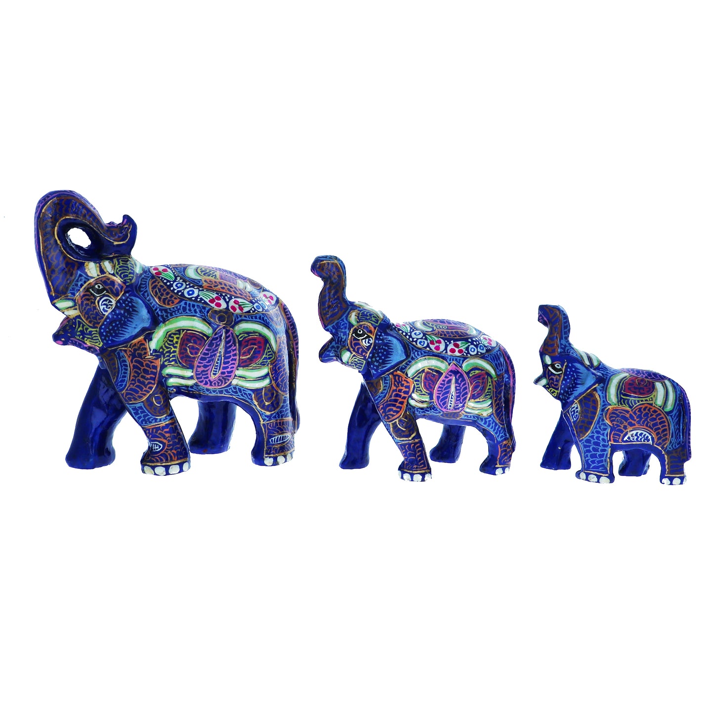 Set of 3 Paper Mache Good Luck Elephant Sculptures