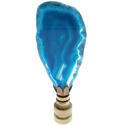 Art Finial Blue Agate Slice with Brass Base, Set of 2, Update Your Lamps!