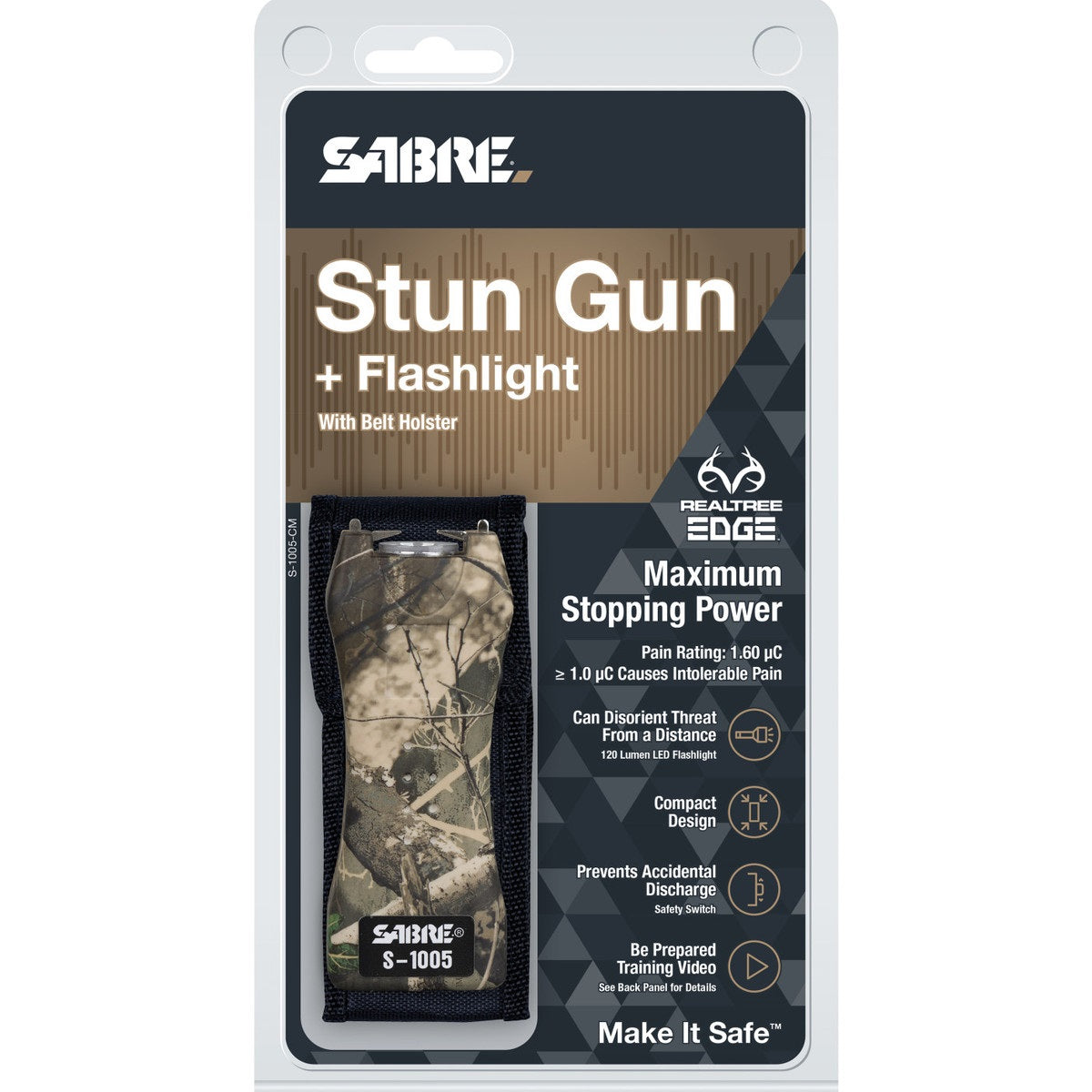 SABRE 2-in-1 Camo Stun Gun and Flashlight with Black Belt Holster