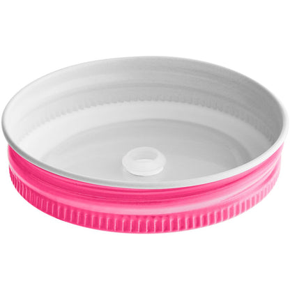 Acopa Rustic Charm Pink Metal Drinking Jar Lid with Straw Hole - 12 Pack