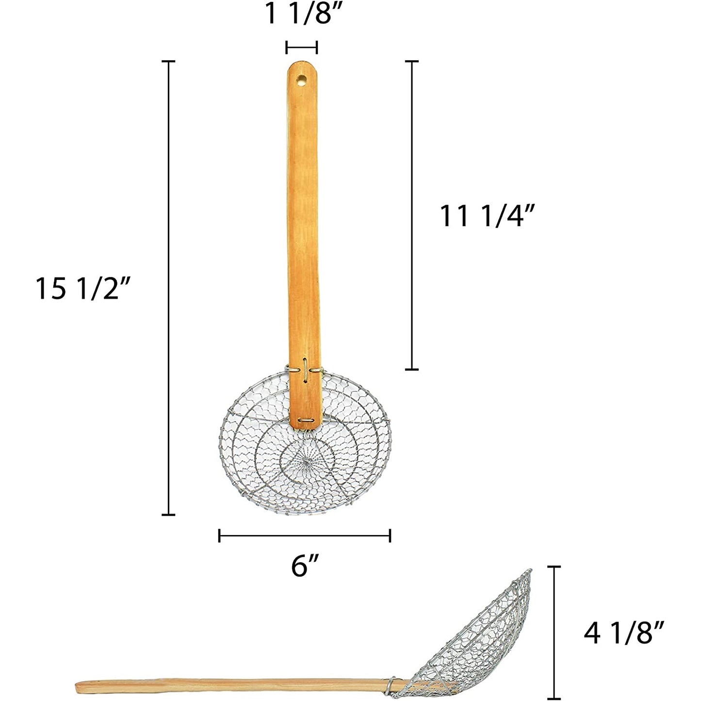 6" Galvanized Bamboo Handled Skimmer with Coarse Mesh