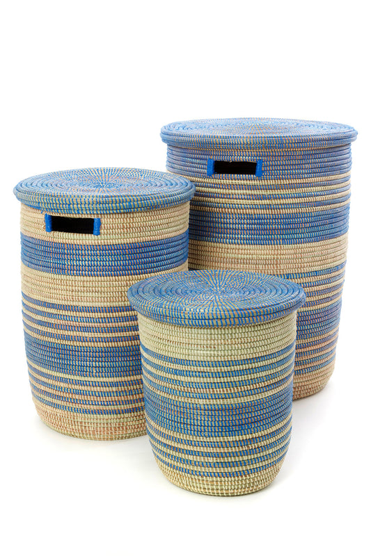 Set of Three Blue Ebb & Flow Striped Hampers Default Title