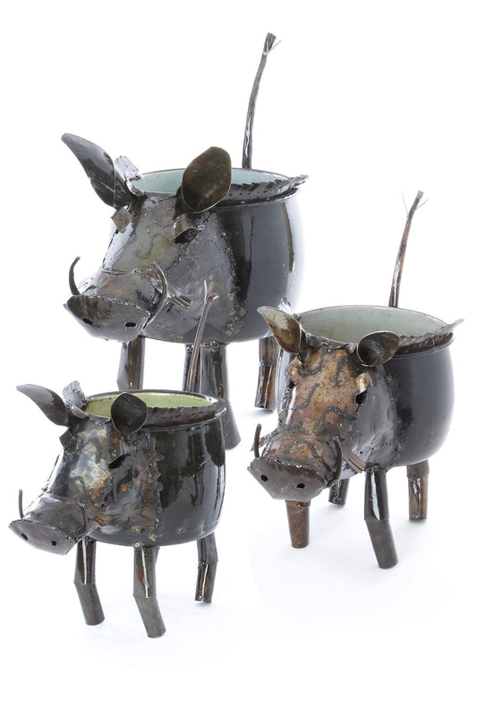 Zimbabwean Recycled Cook Pot Wart Hog Planters