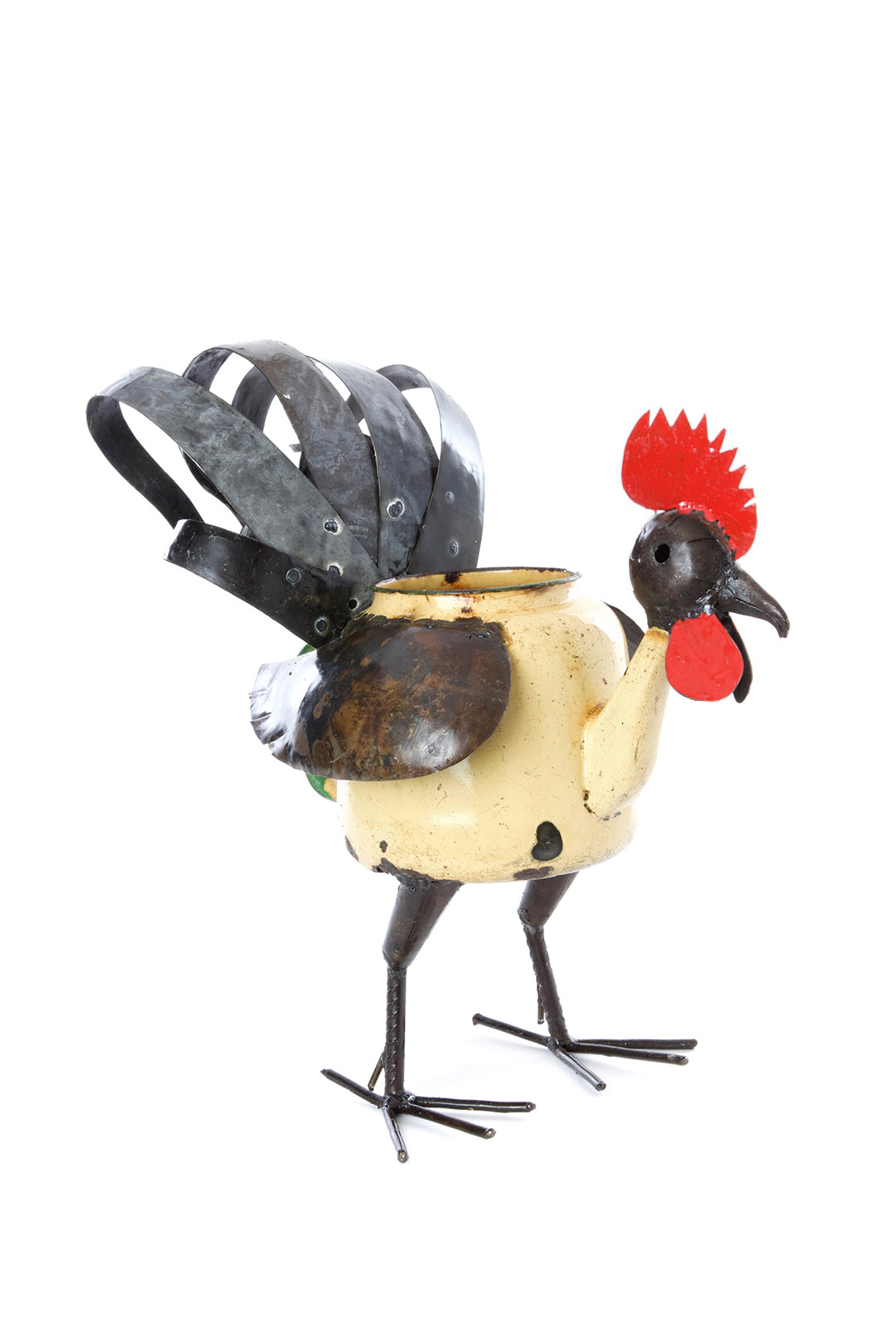 Small Zimbabwean Recycled Teapot Rooster Planter