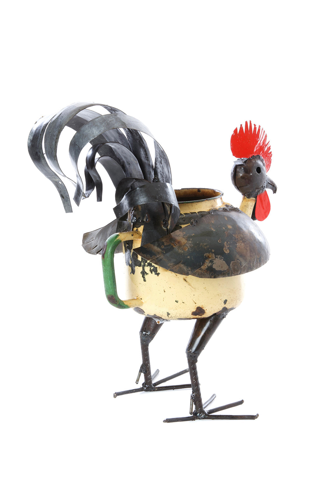 Small Zimbabwean Recycled Teapot Rooster Planter