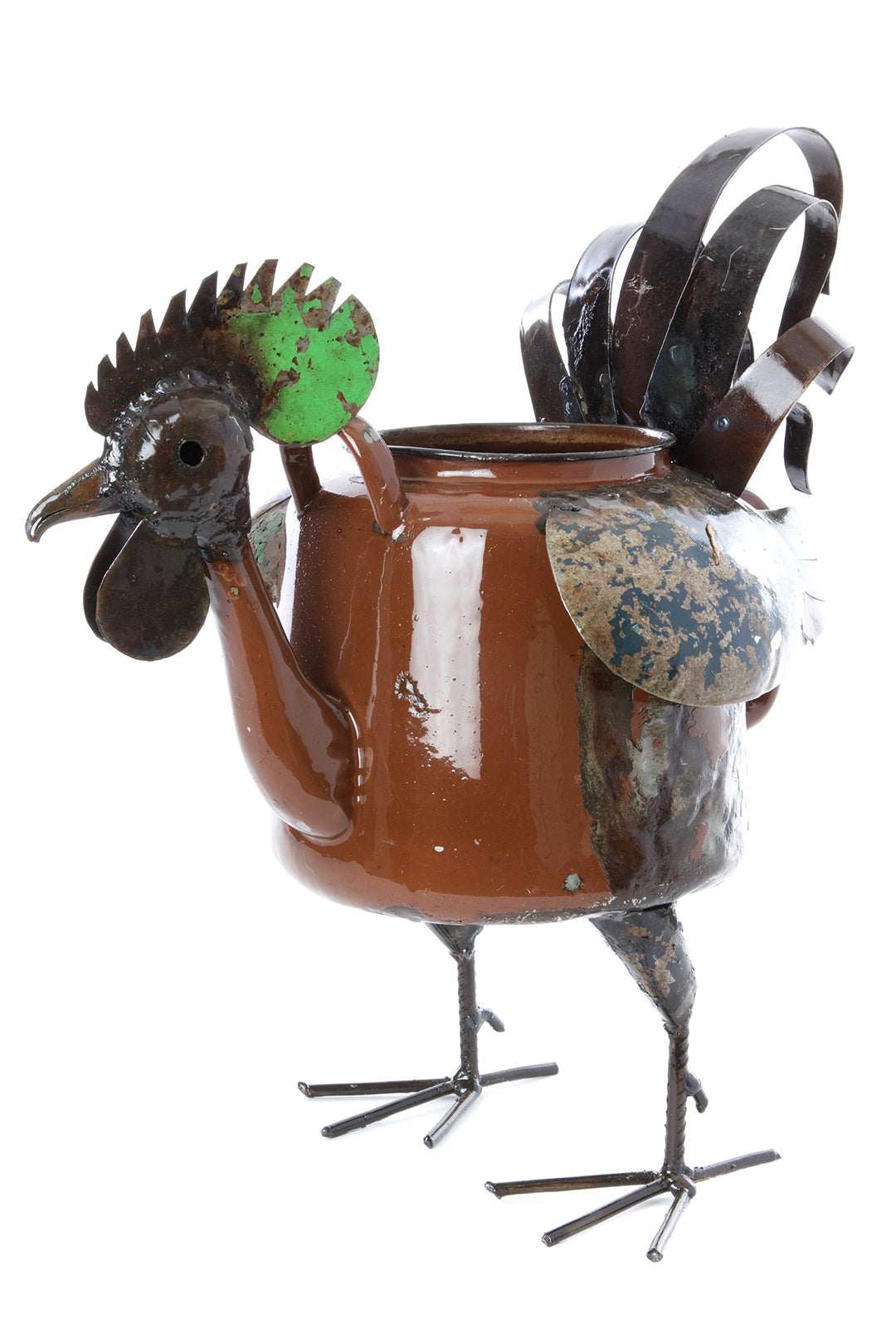 Large Zimbabwean Recycled Teapot Rooster Planter