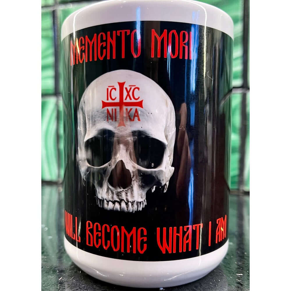 Memento Mori "You Will Become What I Am" 15 oz Mug + Matte Vinyl Sticker Gift Set, Flags Unfurled