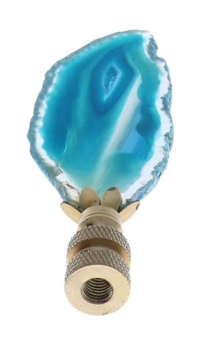 Art Finial - Blue Agate Slice with Brass Base, Set of 2, Mini Works of Art, Update Your Lamps!
