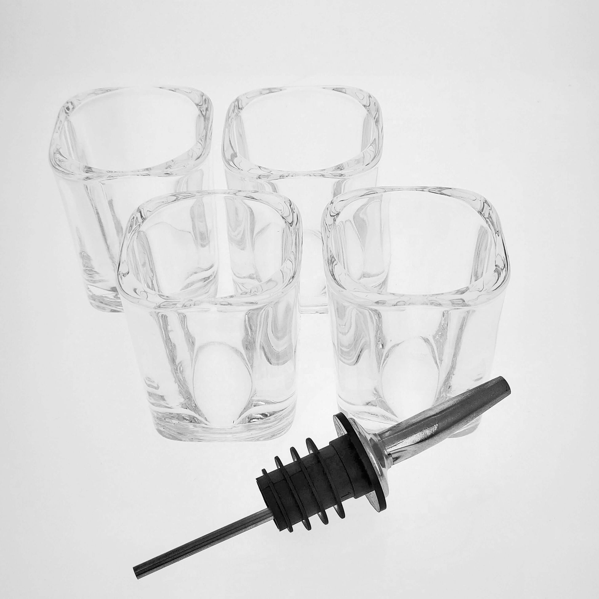 Cucina Chef 4 x 2 oz. Square Shot Glasses & Stainless Steel Pourer for Entertaining Anywhere