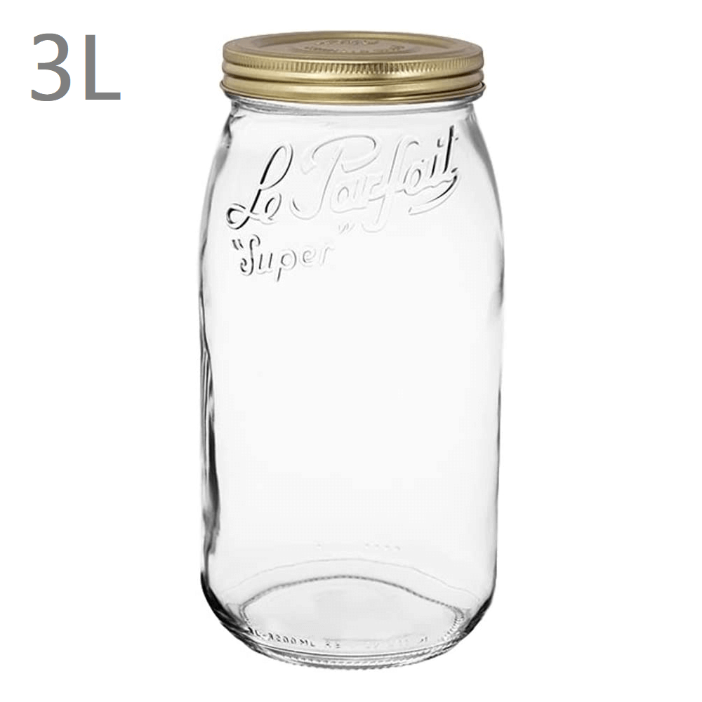 Le Parfait Screw Top Wide Mouth French Glass Canning Jars with 2-Piece Gold Lids