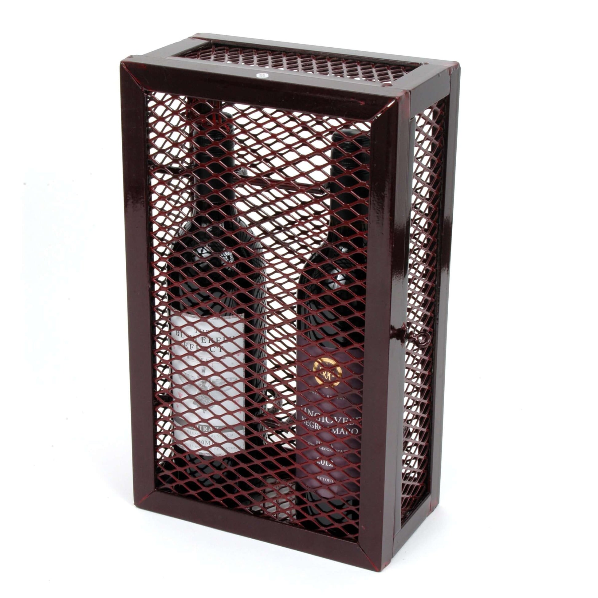 Rectangular Two Bottle Mesh Wine Box, Merlot Finish