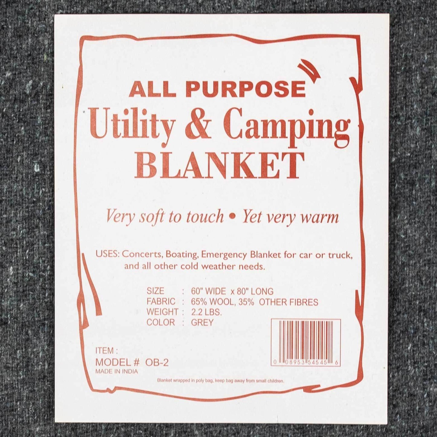 Grey All Purpose Utility and Camping Wool Blanket