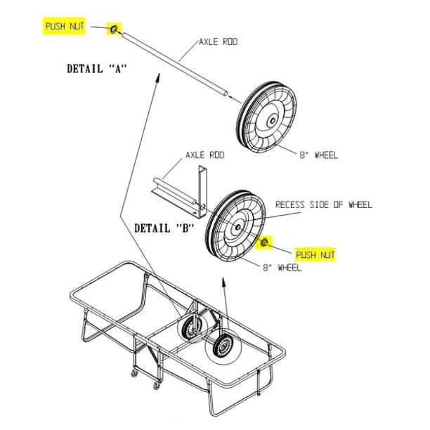 Replacement Push Nuts for Rollaway Bed Big Wheel Kit - Set of 2