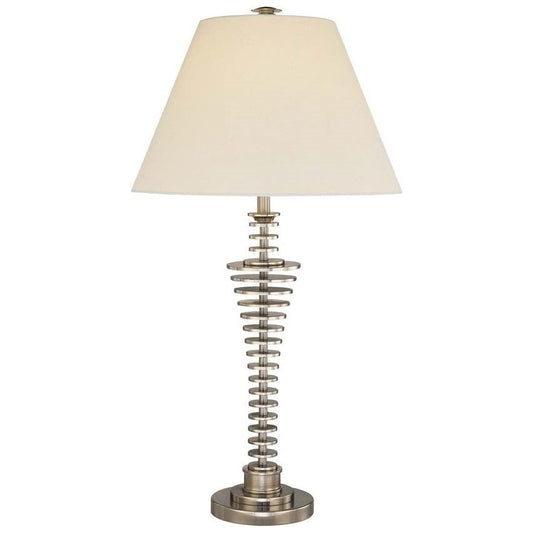 Brushed Nickel Table Lamp with Off White Shade with Light Bulb