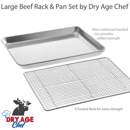 Large Beef Rack, Dry Aging Pan, Fridge Thermometer, and instructions by Dry Age Chef - Perfect for Dry Aging Steak at Home!