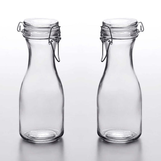 Cucina Chef Set of 2 All-Purpose Reusable 17 oz. Glass Carafes + Swing Top Lids