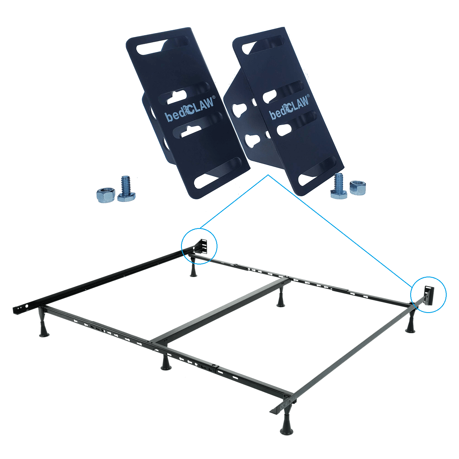 bedCLAW Headboard/Footboard Attachment Brackets for Restmore Bed Frames, Set of 2