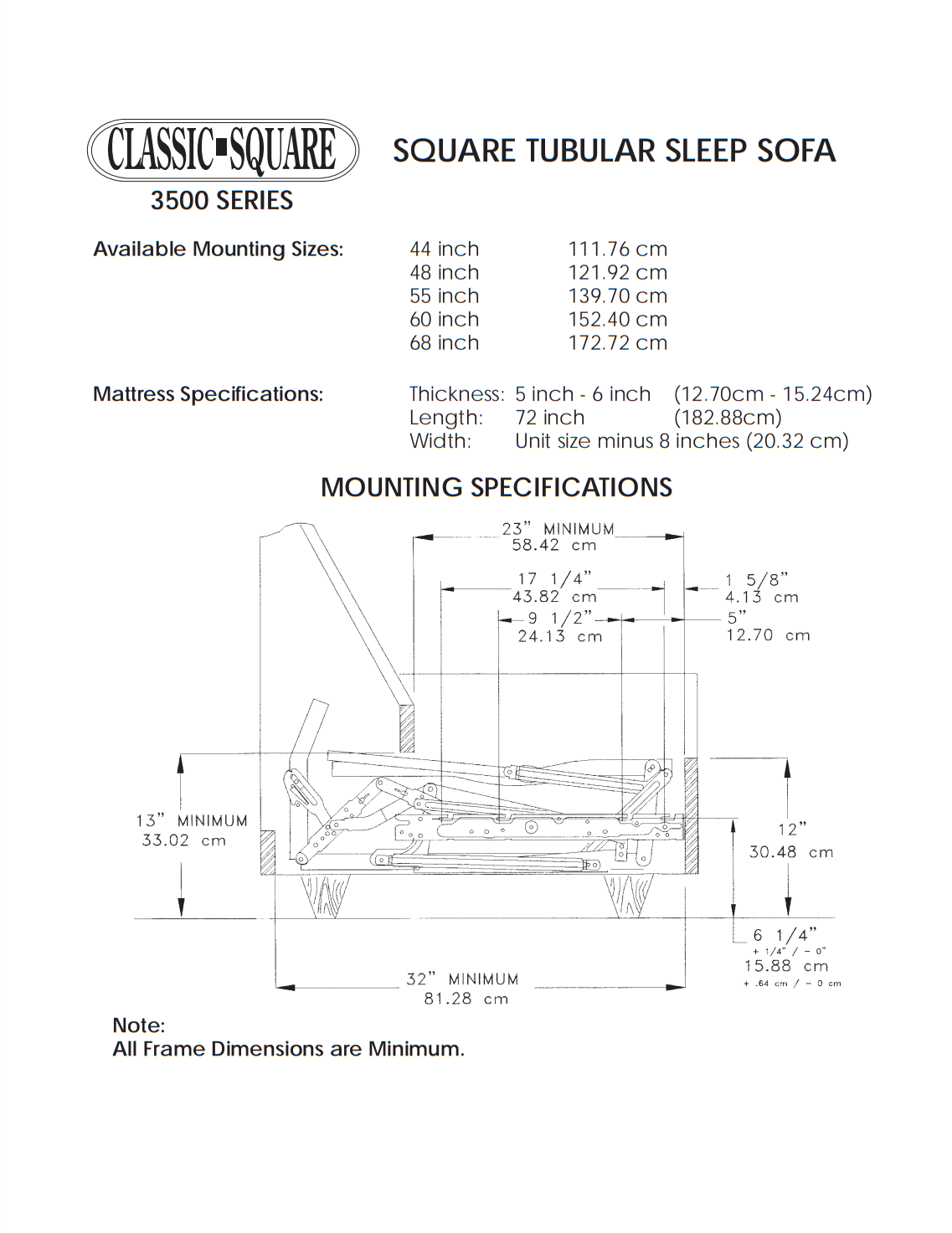 Classic Square 3500 Series Heavy-Duty Replacement Sleeper Sofa Mechanism