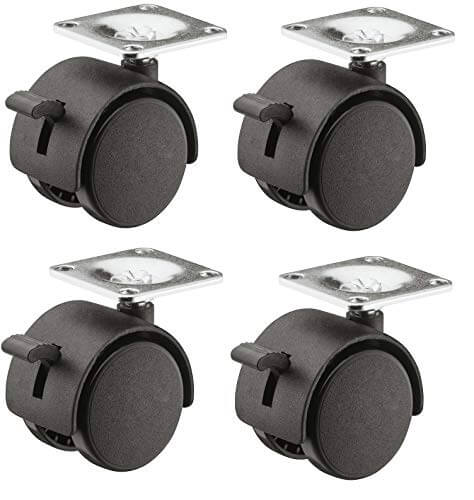 1-7/8" Diameter Twin Wheel Black Nylon Hooded Caster with Brake, Set of 4