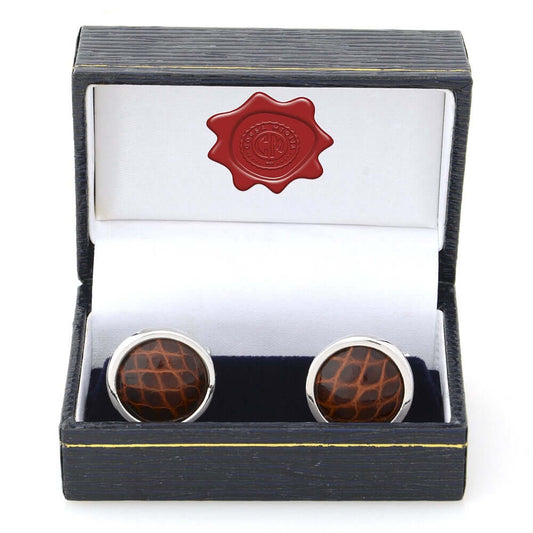 Brown Alligator Skin Cuff Links