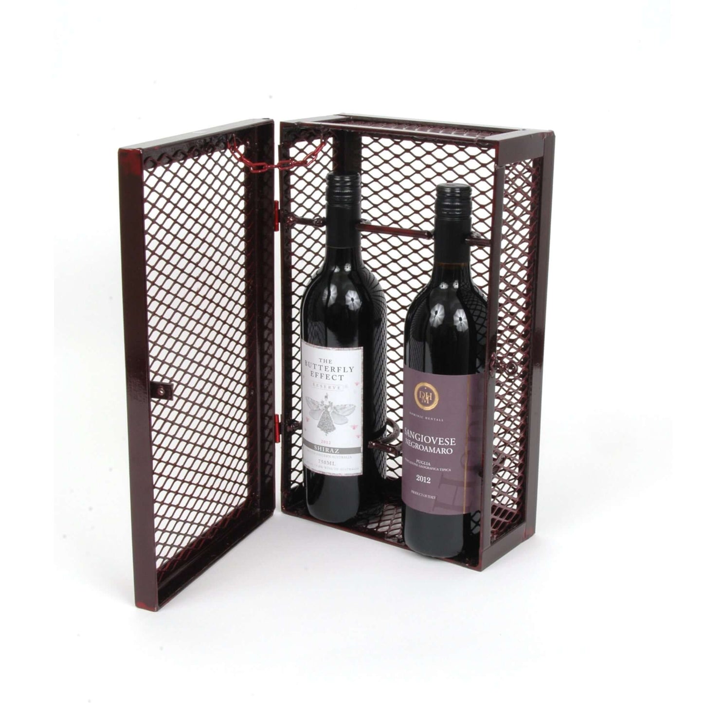 Rectangular Two Bottle Mesh Wine Box, Merlot Finish