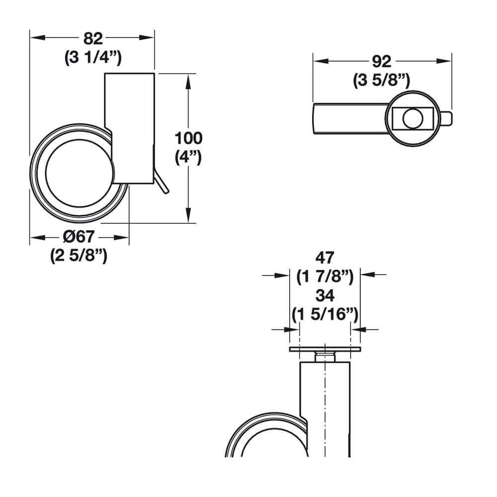 Caster No Hub Plate Mount wiith Break, Wheel Ø67 mm, Aluminum Finish, Set of 2