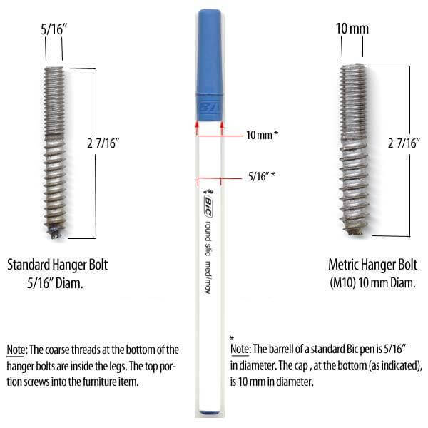 Leg Daddy 6" Tapered ABS Leg, M8 Hanger Bolt (Set of 2 ) Includes M8 T-Nuts