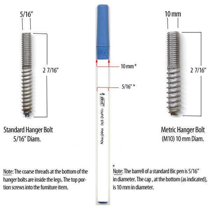 Leg Daddy 6" Tapered ABS Leg, M8 Hanger Bolt (Set of 2 ) Includes M8 T-Nuts