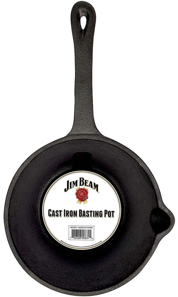 Jim Beam Pre-Seasoned Heavy Duty Cast Iron Basting Pot for Grilling and Oven