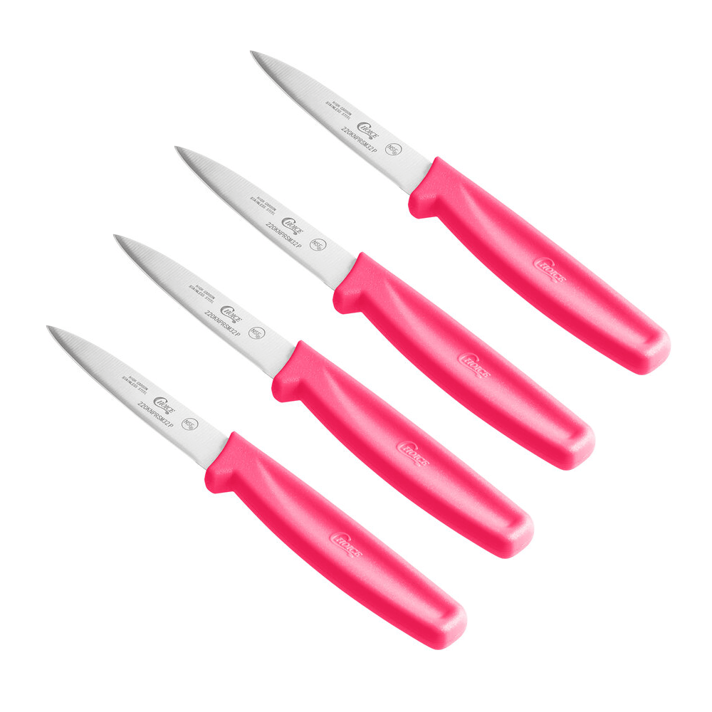 3-1/4" Smooth Edge Paring Knives with Neon Pink Handles, 4 Pack