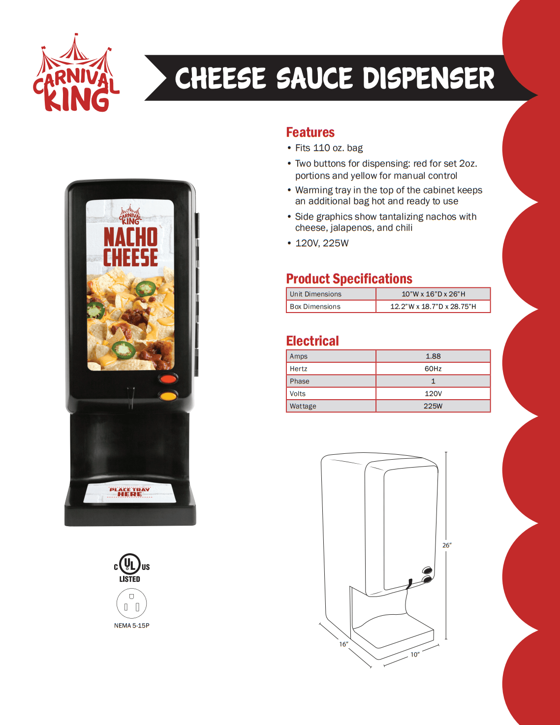 Carnival King Chili and Cheese Dispenser - 120V, 450W