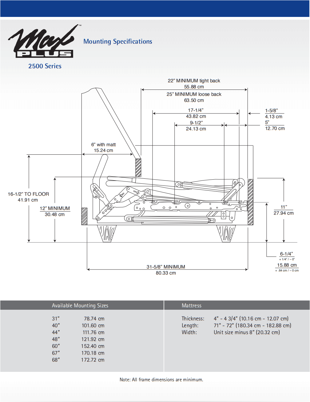 Max 2500 Series Replacement Sleeper Sofa Mechanism with 5" Innerspring Mattress Package