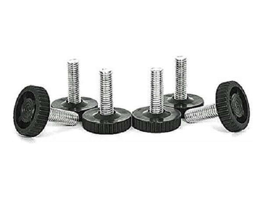 M10 Base Leveler with Steel Threaded Shaft and Black Nylon Base, Set of 6