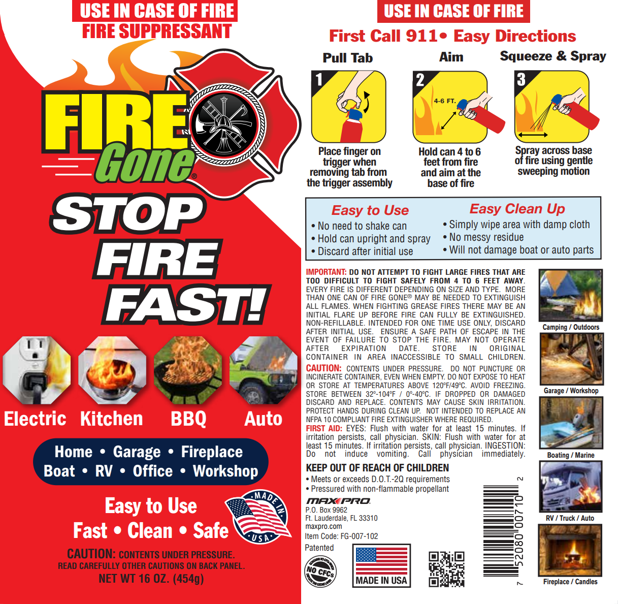 Fire Gone 16 oz. A:B:C Multiple Use Fire Suppressant