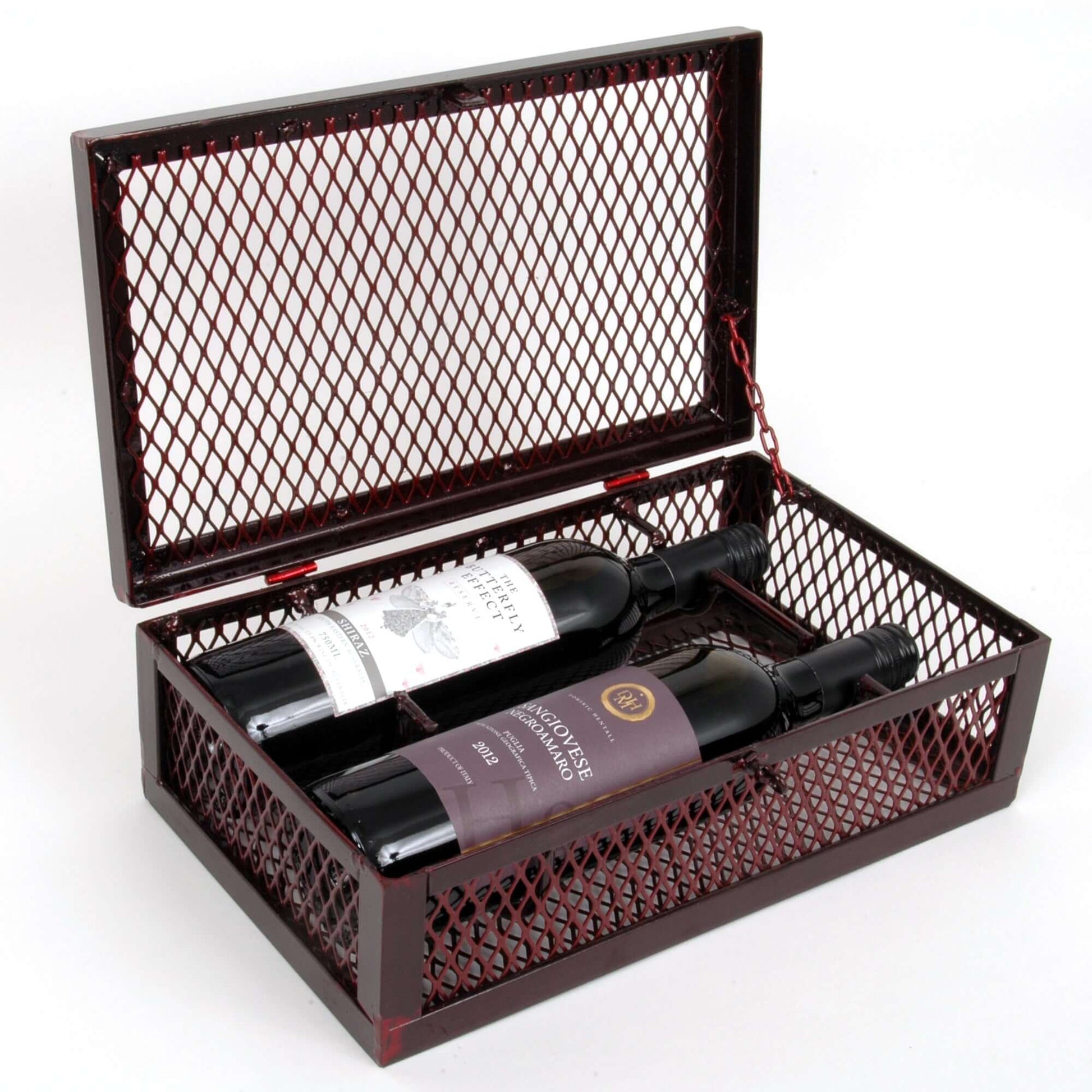 Rectangular Two Bottle Mesh Wine Box, Merlot Finish